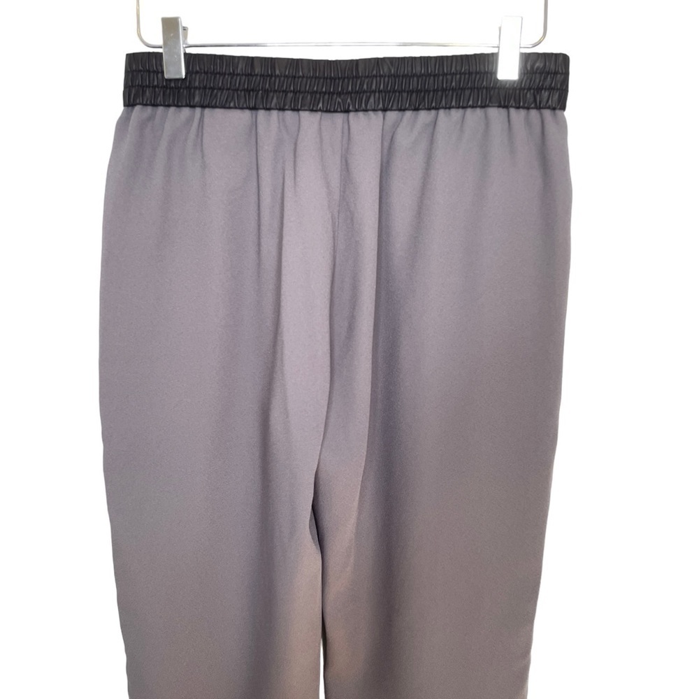 Banana Republic Grey Trousers Faux Black Leather Elastic Waist Zip Pockets Sz 8 - Picture 8 of 11